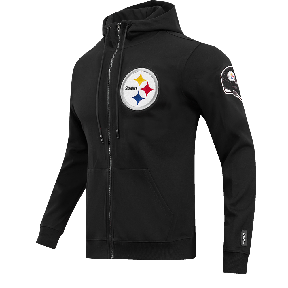 NFL PITTSBURGH STEELERS CLASSIC CHENILLE MEN'S DOUBLE KNIT  FULL ZIP HOODIE (BLACK)