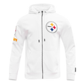 NFL PITTSBURGH STEELERS CLASSIC CHENILLE MEN'S DOUBLE KNIT  FULL ZIP HOODIE (WHITE)