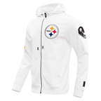 NFL PITTSBURGH STEELERS CLASSIC CHENILLE MEN'S DOUBLE KNIT  FULL ZIP HOODIE (WHITE)