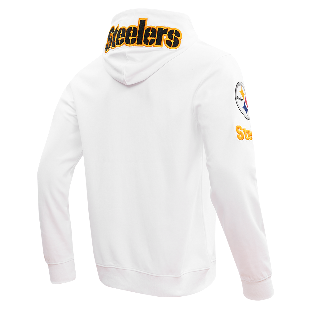 NFL PITTSBURGH STEELERS CLASSIC CHENILLE MEN'S DOUBLE KNIT  FULL ZIP HOODIE (WHITE)
