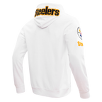 NFL PITTSBURGH STEELERS CLASSIC CHENILLE MEN'S DOUBLE KNIT  FULL ZIP HOODIE (WHITE)