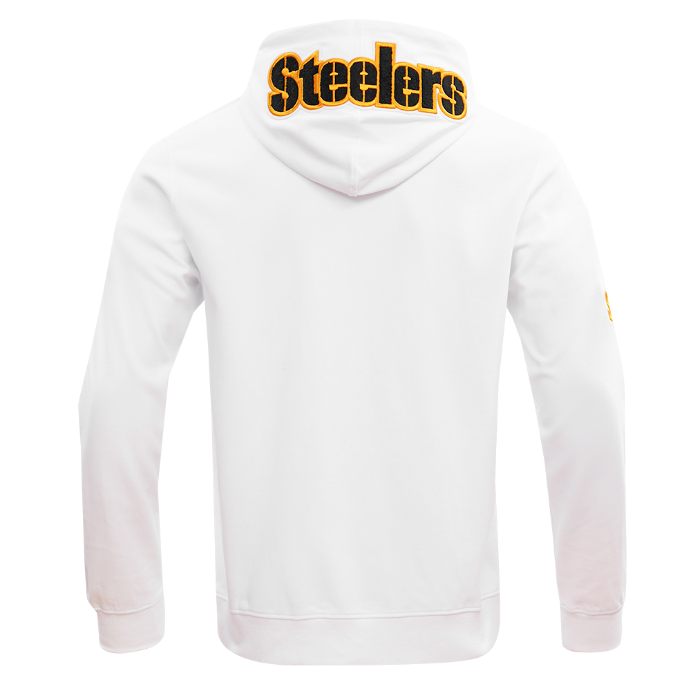 NFL PITTSBURGH STEELERS CLASSIC CHENILLE MEN'S DOUBLE KNIT  FULL ZIP HOODIE (WHITE)