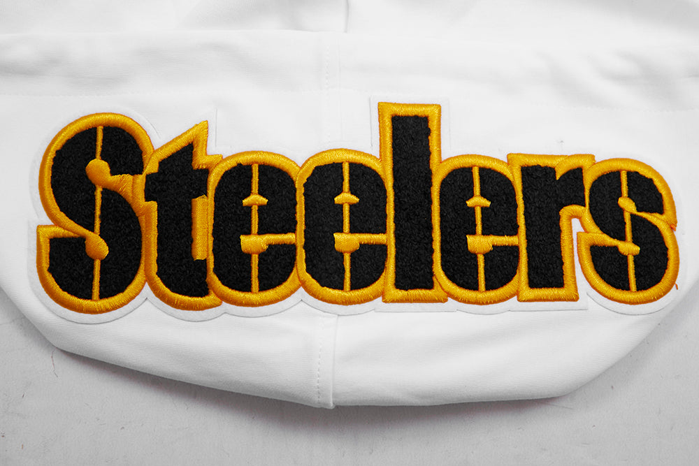 NFL PITTSBURGH STEELERS CLASSIC CHENILLE MEN'S DOUBLE KNIT  FULL ZIP HOODIE (WHITE)