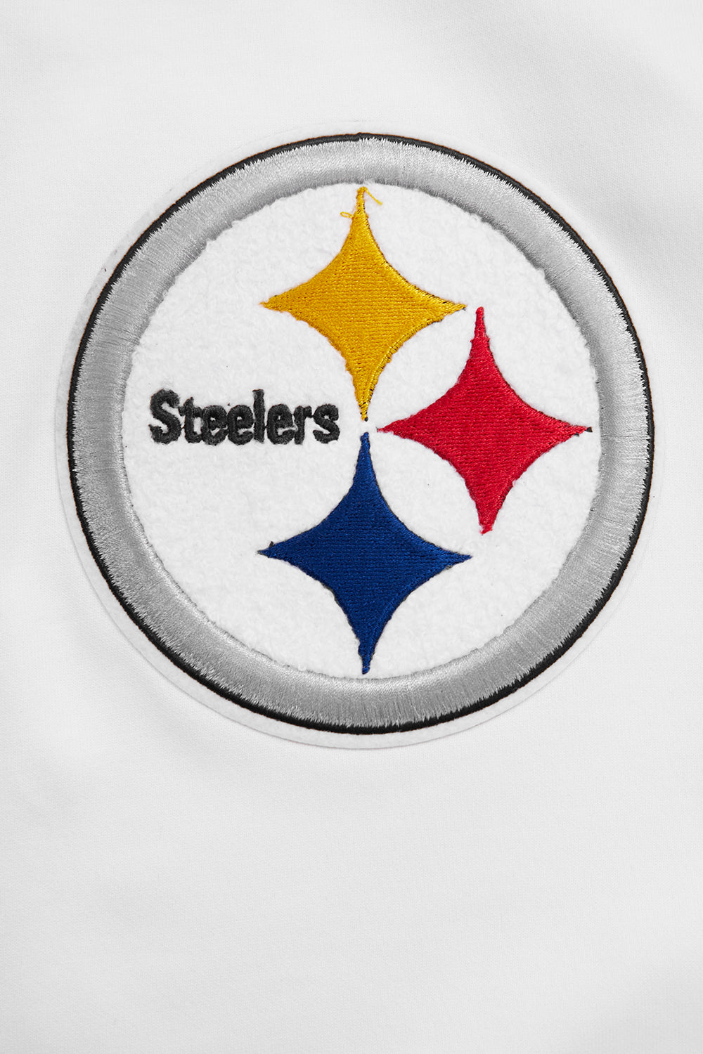 NFL PITTSBURGH STEELERS CLASSIC CHENILLE MEN'S DOUBLE KNIT  FULL ZIP HOODIE (WHITE)