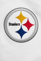 NFL PITTSBURGH STEELERS CLASSIC CHENILLE MEN'S DOUBLE KNIT  FULL ZIP HOODIE (WHITE)