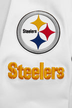 NFL PITTSBURGH STEELERS CLASSIC CHENILLE MEN'S DOUBLE KNIT  FULL ZIP HOODIE (WHITE)