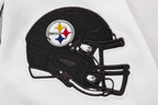 NFL PITTSBURGH STEELERS CLASSIC CHENILLE MEN'S DOUBLE KNIT  FULL ZIP HOODIE (WHITE)