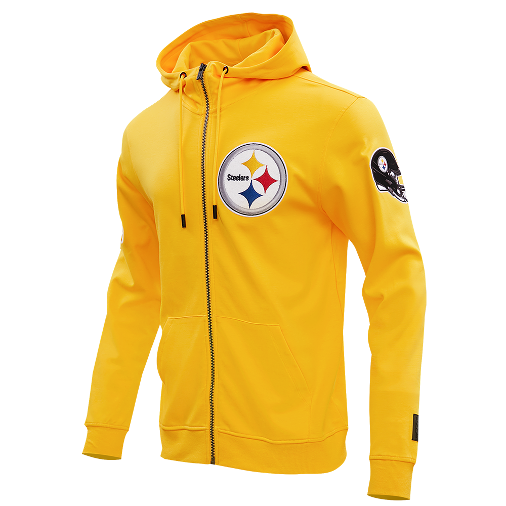NFL PITTSBURGH STEELERS CLASSIC CHENILLE MEN'S DOUBLE KNIT  FULL ZIP HOODIE (YELLOW)