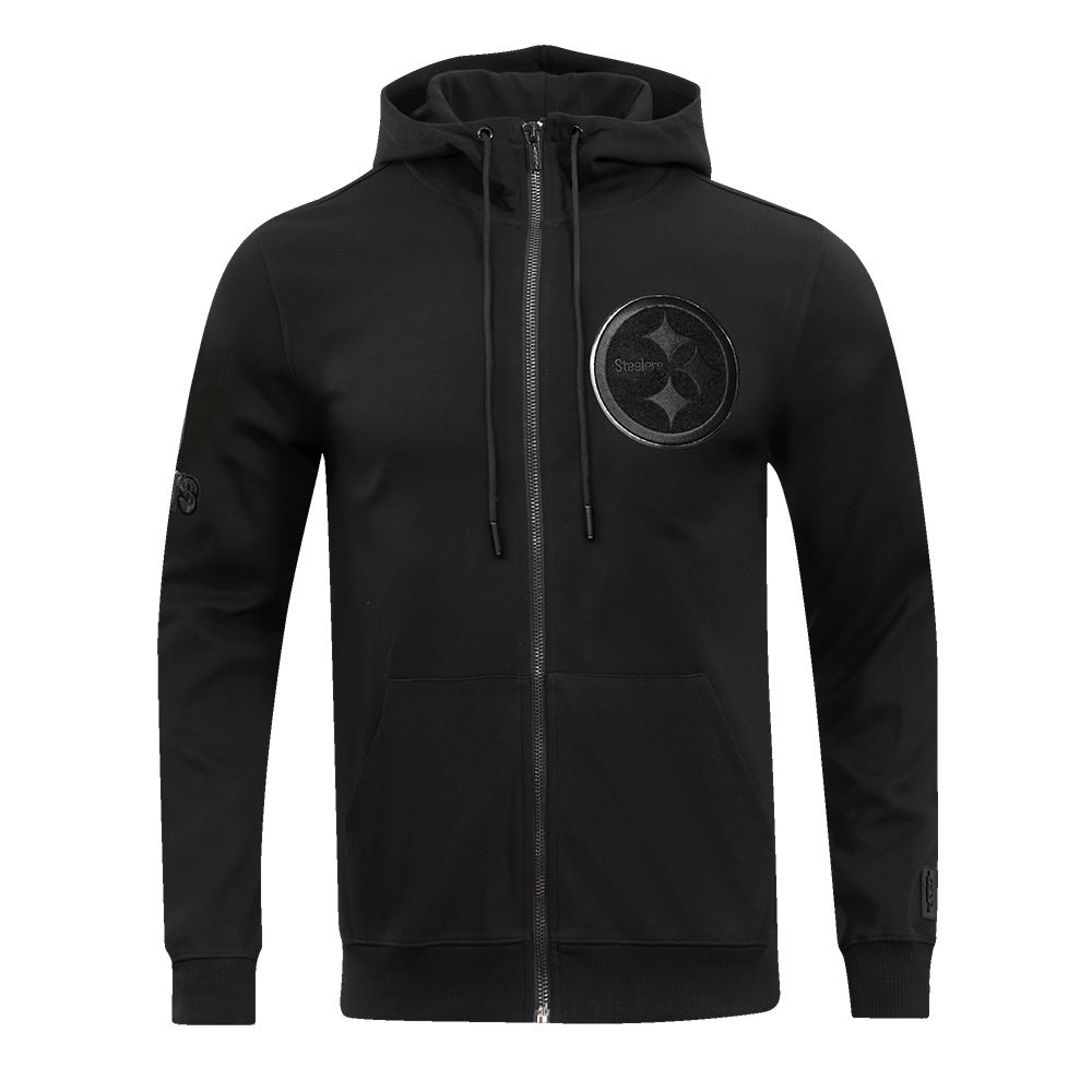NFL PITTSBURGH STEELERS TRIPLE BLACK CHANDAIL À CAPUCHON EN MAILLE DOUBLE À GLISSIÈRE POUR HOMME (TRIPLE NOIR)
