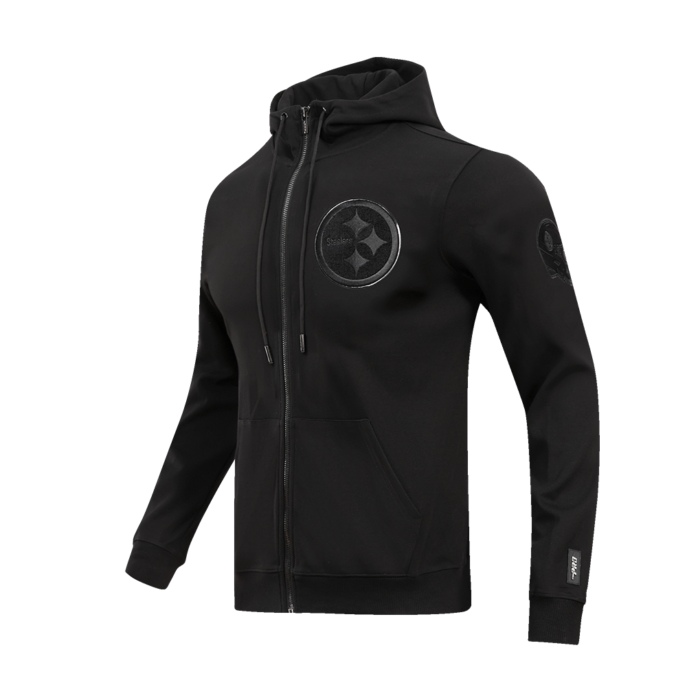 NFL PITTSBURGH STEELERS TRIPLE BLACK CHANDAIL À CAPUCHON EN MAILLE DOUBLE À GLISSIÈRE POUR HOMME (TRIPLE NOIR)