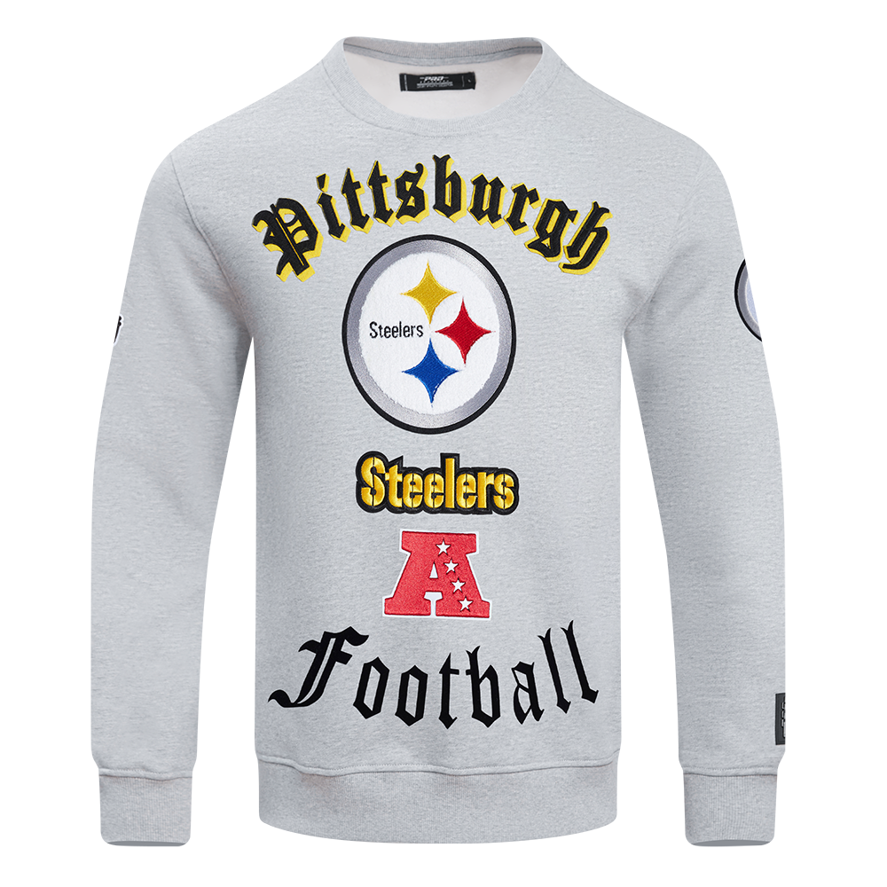NFL PITTSBURGH STEELERS OLD ENGLISH MEN'S CREWNECK (HEATHER GREY)