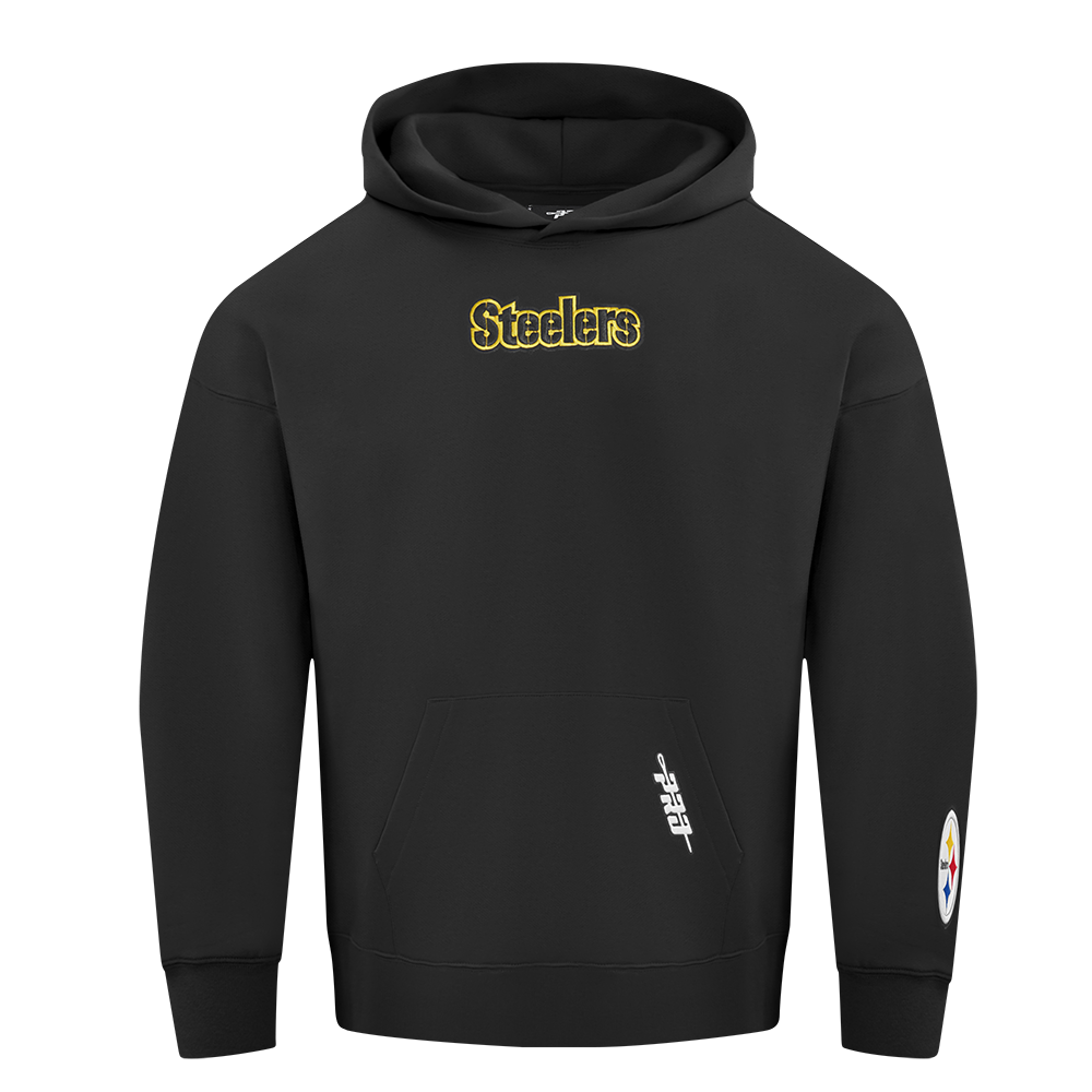 NFL PITTSBURGH STEELERS WINGSPAN MEN'S DROP SHOULDER PULLOVER HOODIE (BLACK)