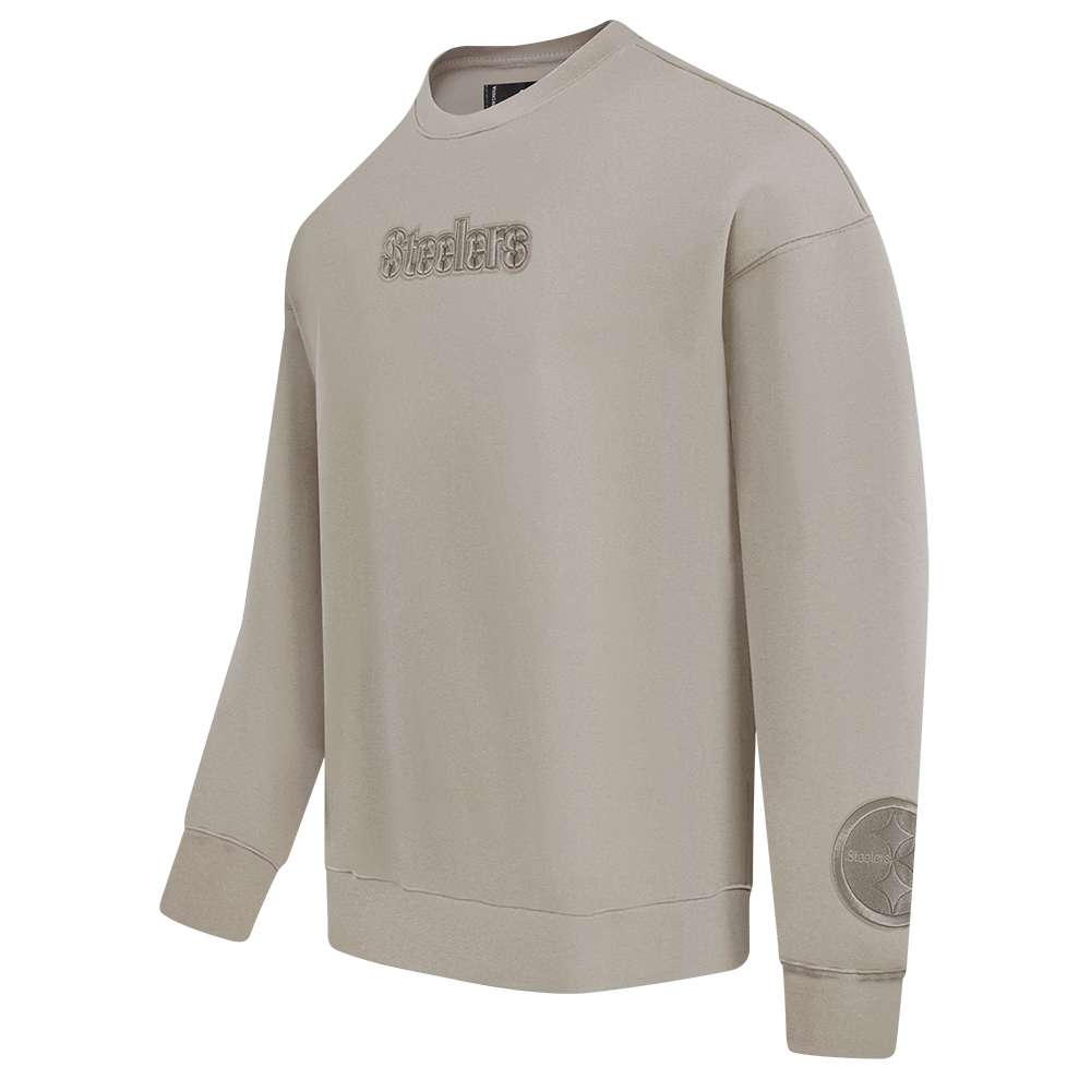 NFL PITTSBURGH STEELERS WINGSPAN MEN'S DROP SHOULDER FLEECE CREWNECK (TAUPE)