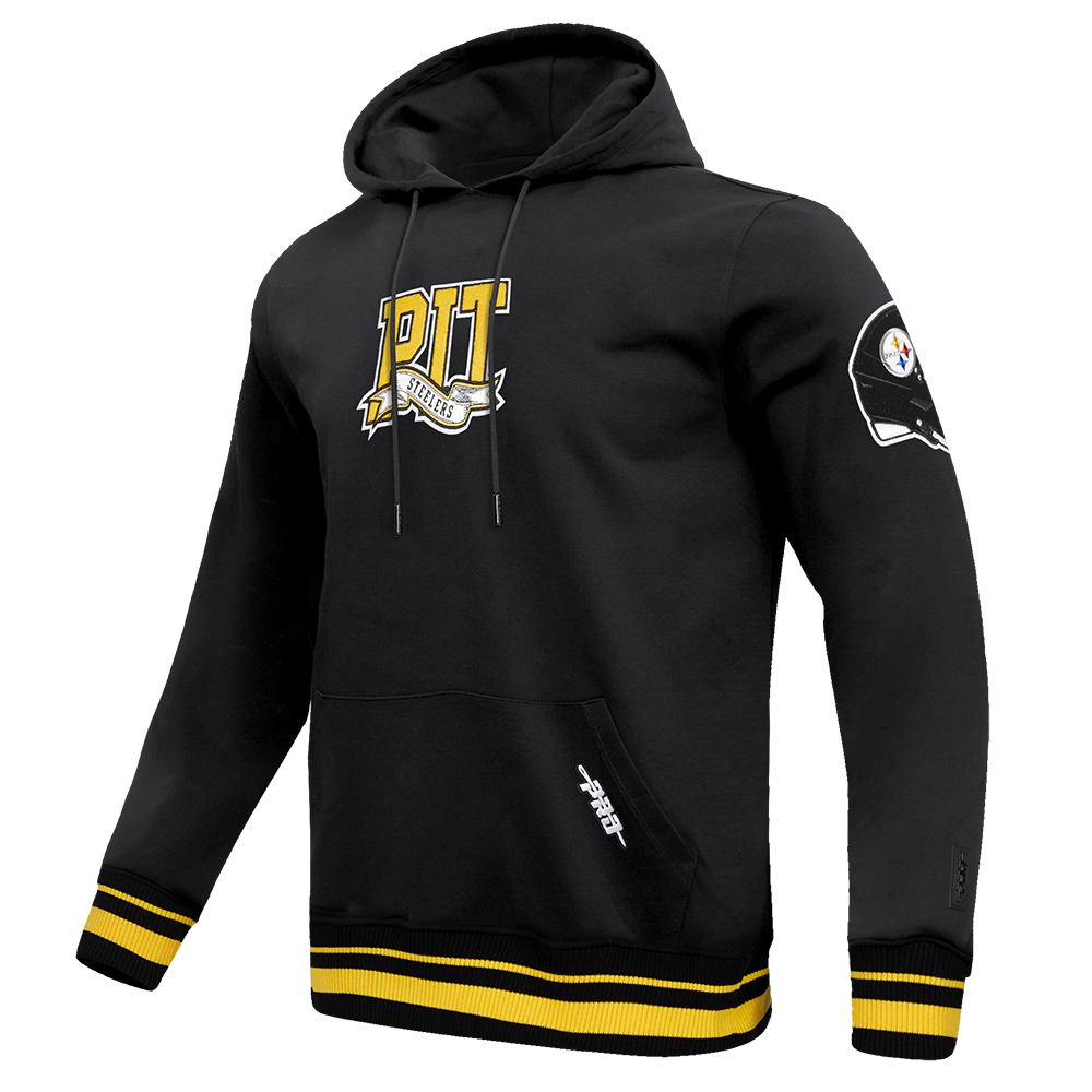NFL PITTSBURGH STEELERS TEAM PENNANTS MEN'S RIB FLEECE PULLOVER HOODIE (BLACK/YELLOW)