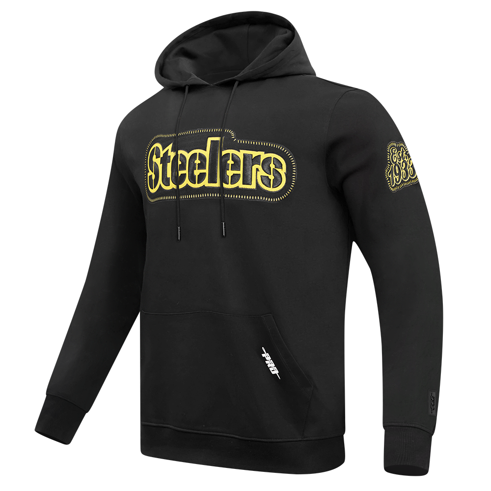 NFL PITTSBURGH STEELERS DIY PICK STITCH MEN'S DOUBLE KNIT PULLOVER HOODIE (BLACK)