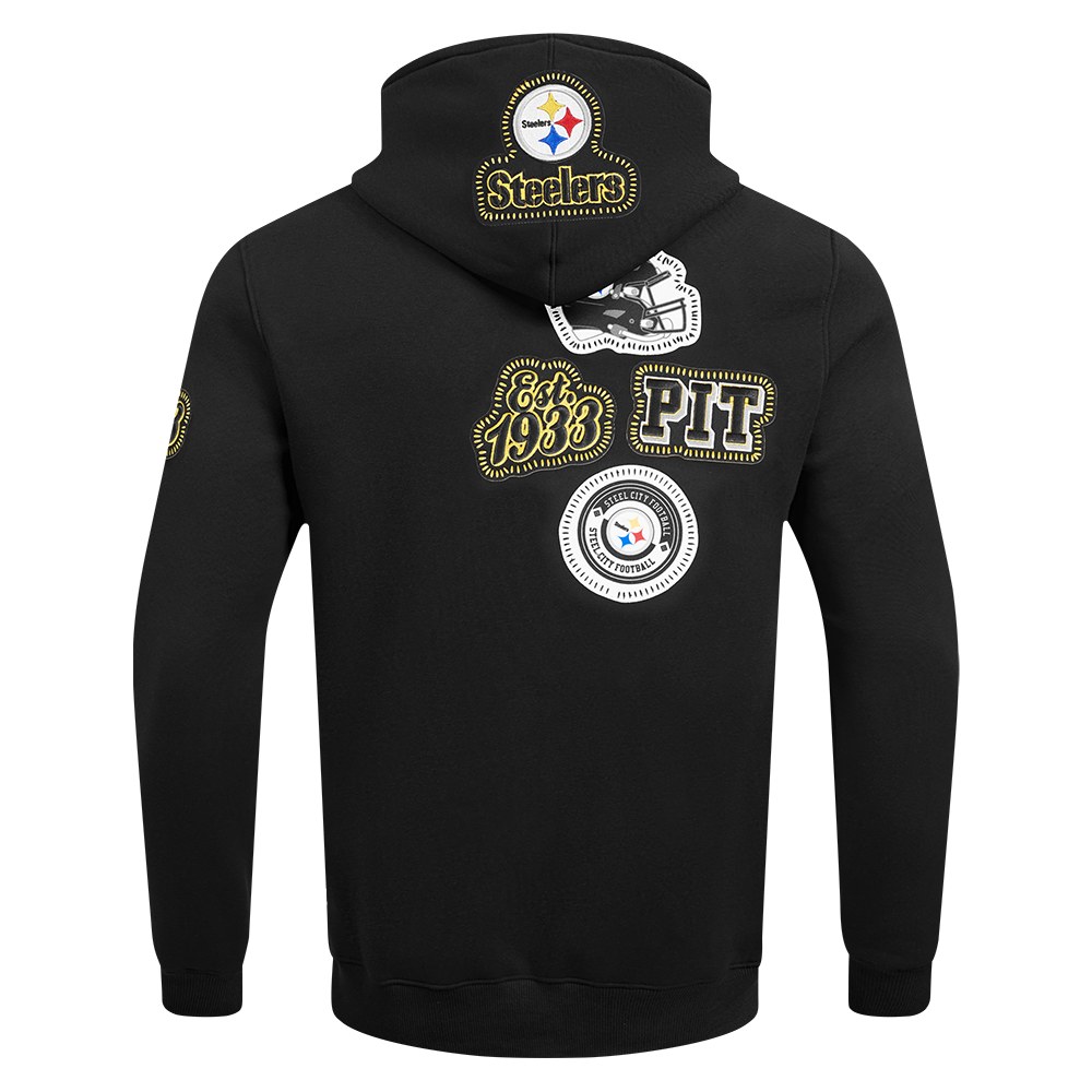 NFL PITTSBURGH STEELERS DIY PICK STITCH MEN'S DOUBLE KNIT PULLOVER HOODIE (BLACK)