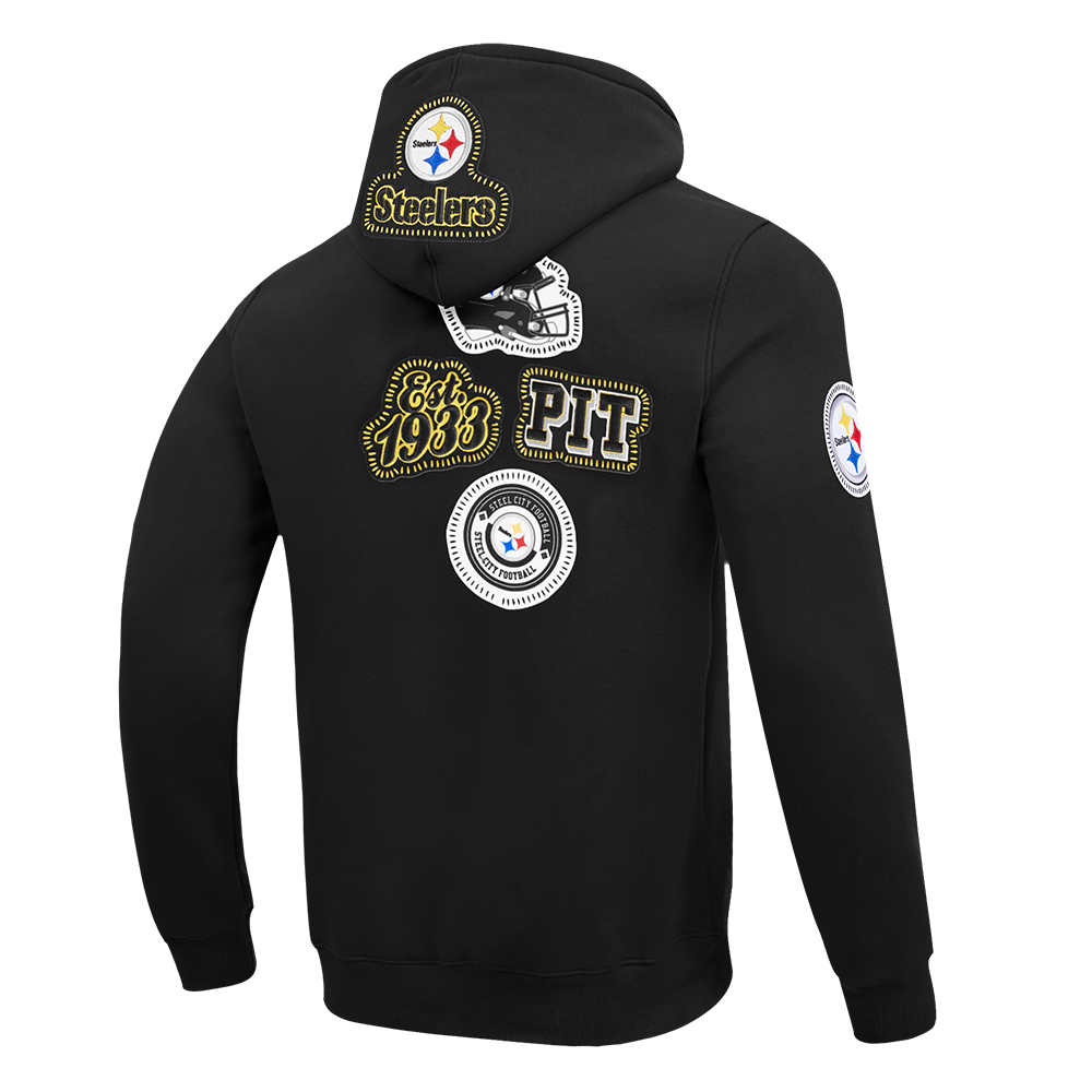 NFL PITTSBURGH STEELERS DIY PICK STITCH MEN'S DOUBLE KNIT PULLOVER HOODIE (BLACK)