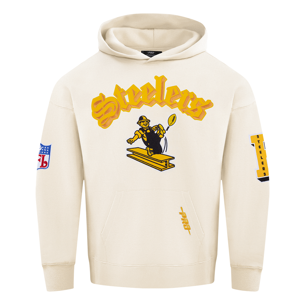 NFL PITTSBURGH STEELERS BEST OF MEN'S DROP SHOULDER FLC PO HOODIE (EGGSHELL)