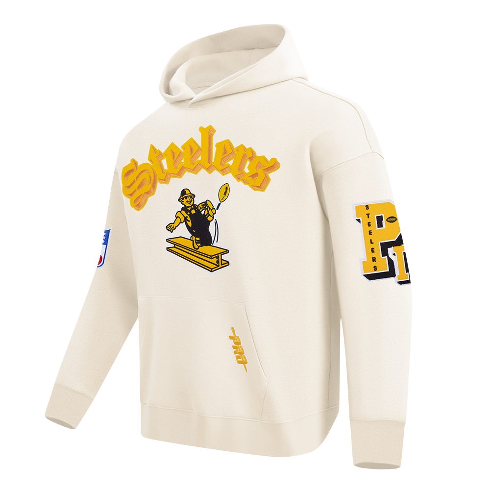 NFL PITTSBURGH STEELERS BEST OF MEN'S DROP SHOULDER FLC PO HOODIE (EGGSHELL)