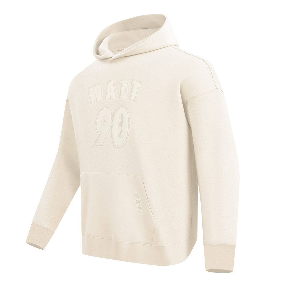 NFL PITTSBURGH STEELERS T.J. WATT #90 NEUTRAL CHANDAIL À CAPUCHON EN MOLLETON À ÉPAULES TOMBANTES POUR HOMME (COQUILLE D'ŒUF)