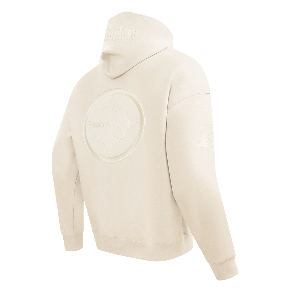 NFL PITTSBURGH STEELERS T.J. WATT #90 NEUTRAL CHANDAIL À CAPUCHON EN MOLLETON À ÉPAULES TOMBANTES POUR HOMME (COQUILLE D'ŒUF)