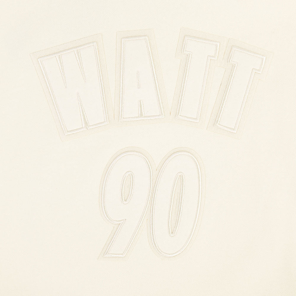 NFL PITTSBURGH STEELERS T.J. WATT #90 NEUTRAL CHANDAIL À CAPUCHON EN MOLLETON À ÉPAULES TOMBANTES POUR HOMME (COQUILLE D'ŒUF)