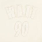 NFL PITTSBURGH STEELERS T.J. WATT #90 NEUTRAL CHANDAIL À CAPUCHON EN MOLLETON À ÉPAULES TOMBANTES POUR HOMME (COQUILLE D'ŒUF)