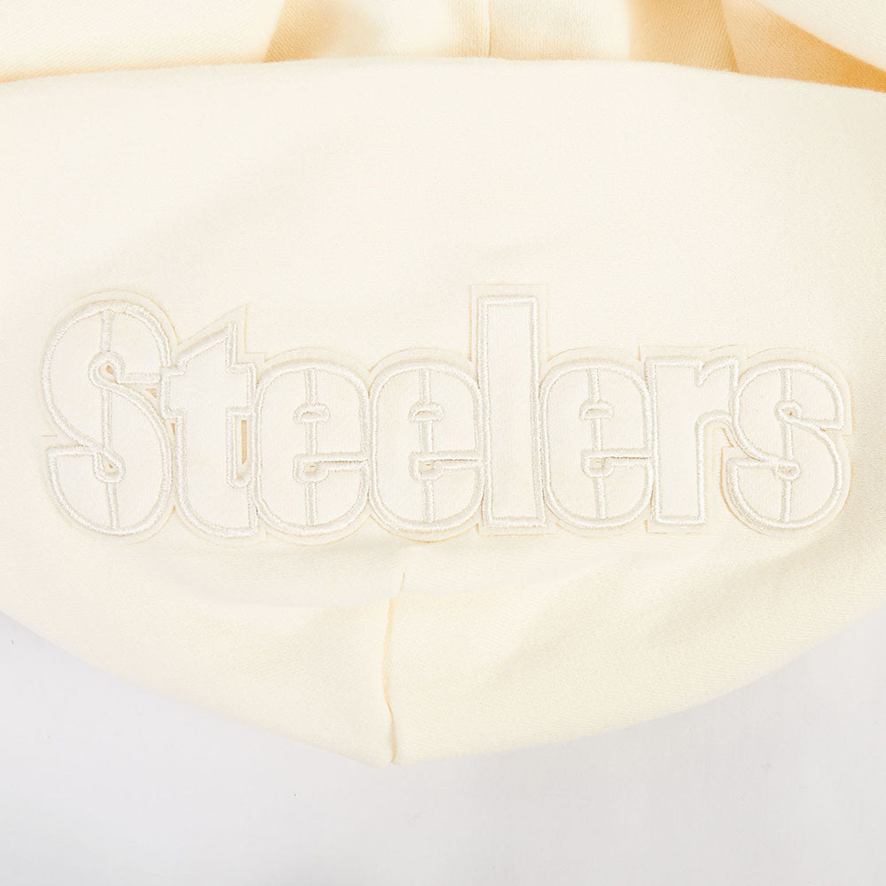 NFL PITTSBURGH STEELERS T.J. WATT #90 NEUTRAL CHANDAIL À CAPUCHON EN MOLLETON À ÉPAULES TOMBANTES POUR HOMME (COQUILLE D'ŒUF)