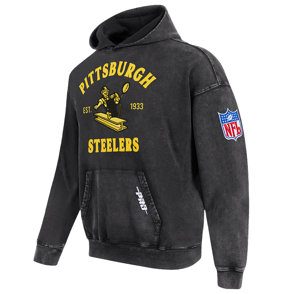 NFL PITTSBURGH STEELERS FIRST TEAM CHANDAIL À CAPUCHON POUR HOMME (NOIR DÉLAVÉ)