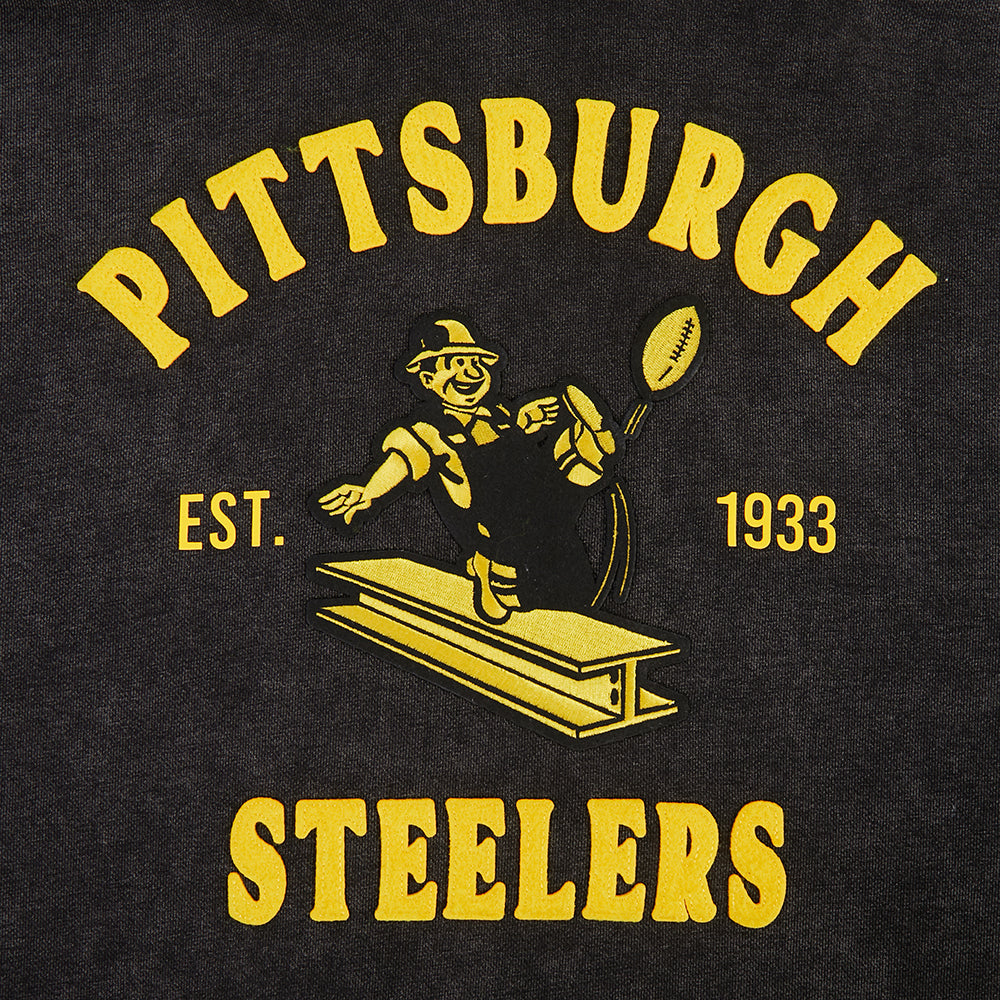 NFL PITTSBURGH STEELERS FIRST TEAM CHANDAIL À CAPUCHON POUR HOMME (NOIR DÉLAVÉ)