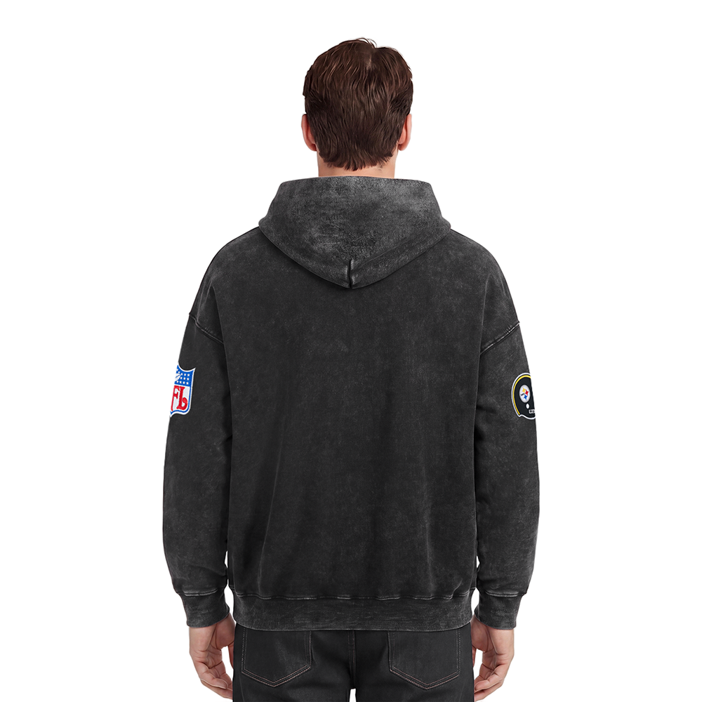 NFL PITTSBURGH STEELERS FIRST TEAM MEN'S PULL OVER HOODIE (WASHED BLACK)