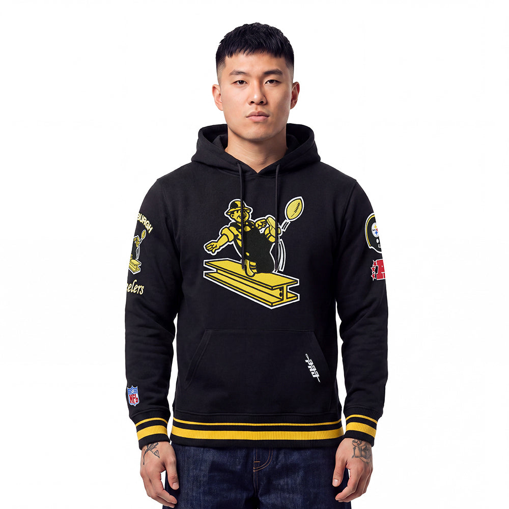 NFL PITTSBURGH STEELERS RETRO CLASSICS MEN'S PULLOVER HOODIE (BLACK/YELLOW)
