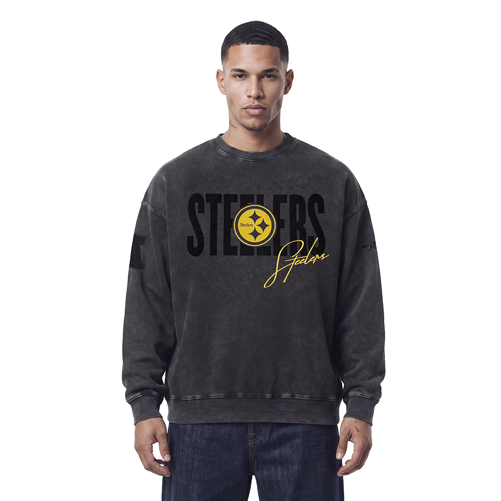 NFL PITTSBURGH STEELERS ECLIPSE MEN'S SWEATSHIRT (WASHED BLACK)