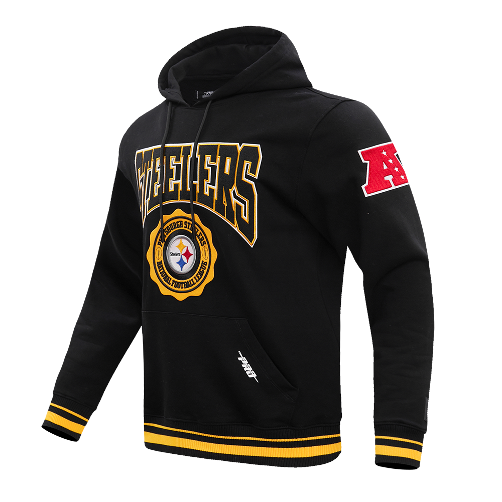 NFL PITTSBURGH STEELERS CREST EMBLEM MEN'S RIB PO HOODIE (BLACK/YELLOW)