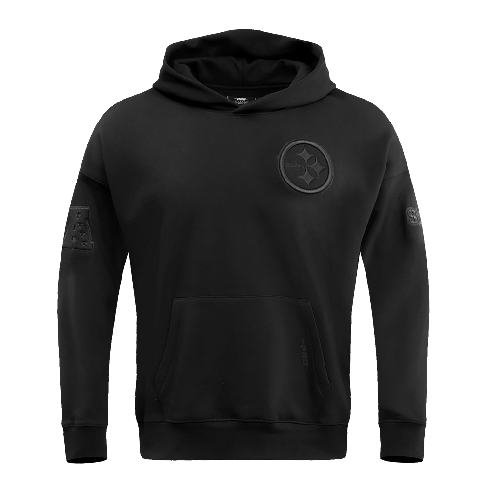 NFL PITTSBURGH STEELERS NEUTRAL DROP SHOULDER MEN'S PULLOVER HOODIE (BLACK)