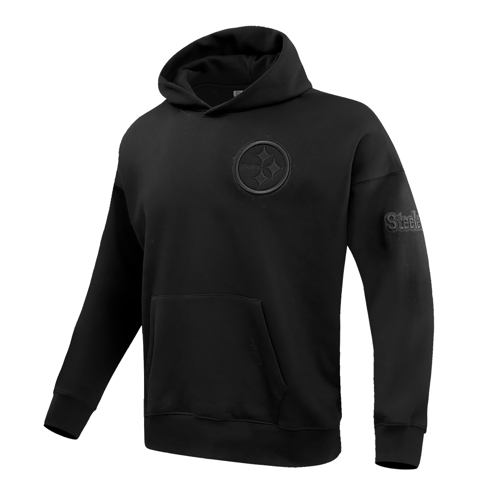 NFL PITTSBURGH STEELERS NEUTRAL DROP SHOULDER MEN'S PULLOVER HOODIE (BLACK)