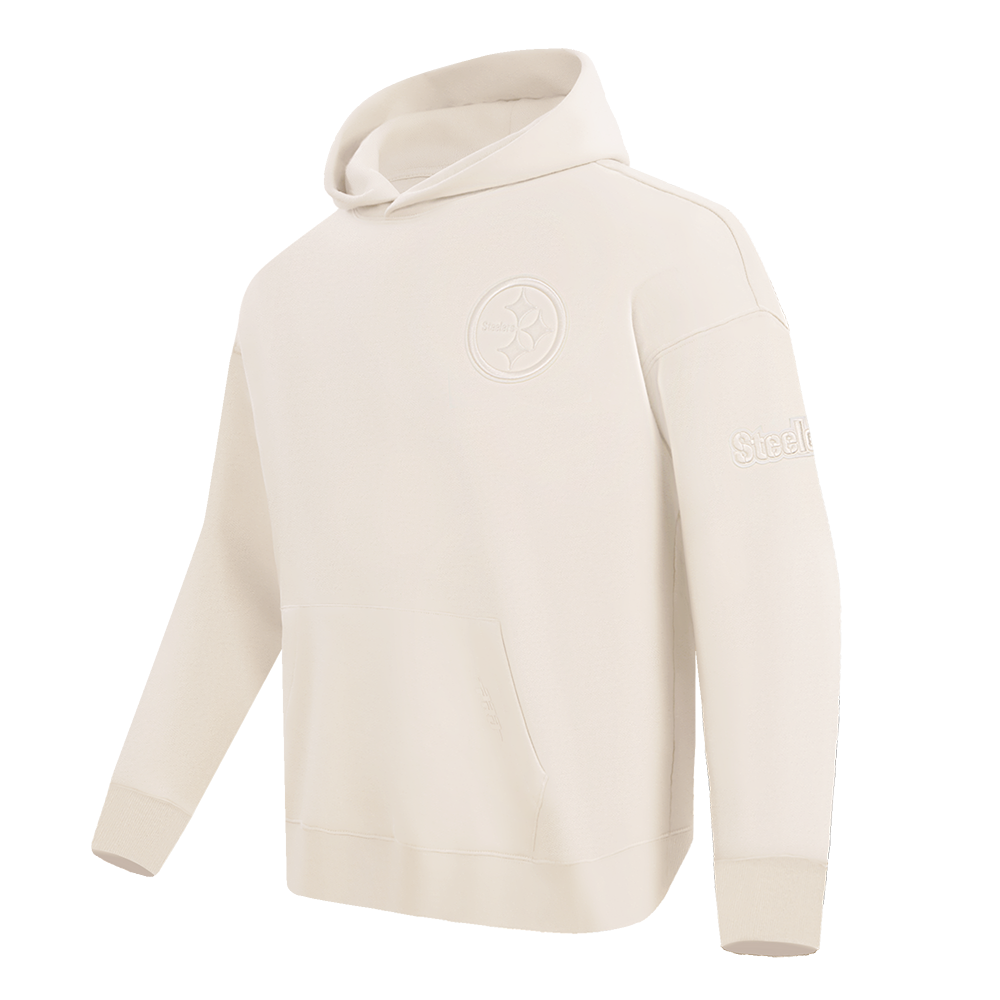 NFL PITTSBURGH STEELERS NEUTRAL DROP SHOULDER MEN'S PULLOVER HOODIE (EGGSHELL)