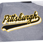 NFL PITTSBURGH STEELERS SCRIPT TAIL MEN'S VARSITY JACKET (HEATHER GREY/WHITE/BLACK)