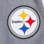 NFL PITTSBURGH STEELERS SCRIPT TAIL MEN'S VARSITY JACKET (HEATHER GREY/WHITE/BLACK)