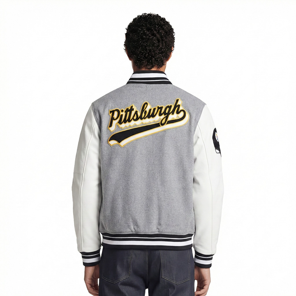 NFL PITTSBURGH STEELERS SCRIPT TAIL MEN'S RIB WOOL VARSITY (HEATHER GREY/WHITE/BLACK)