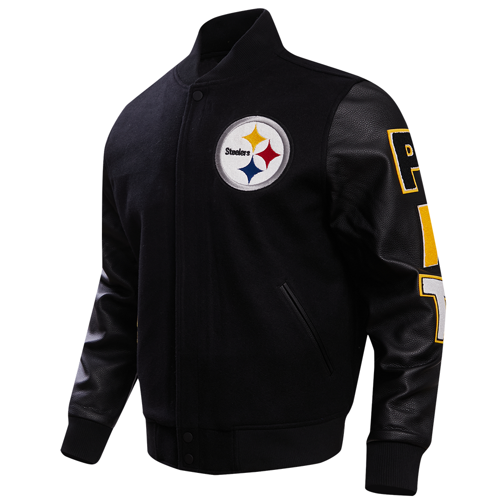 NFL PITTSBURGH STEELERS CLASSIC BLOUSON COLLÉGIAL EN LAINE POUR HOMME (NOIR/BLANC)