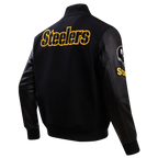 NFL PITTSBURGH STEELERS CLASSIC BLOUSON COLLÉGIAL EN LAINE POUR HOMME (NOIR/BLANC)