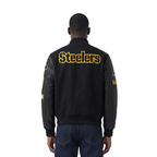 NFL PITTSBURGH STEELERS CLASSIC BLOUSON COLLÉGIAL EN LAINE POUR HOMME (NOIR/BLANC)