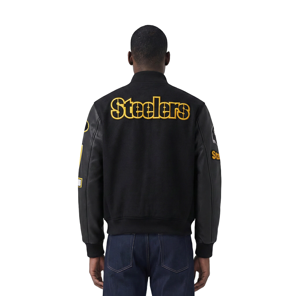 NFL PITTSBURGH STEELERS CLASSIC BLOUSON COLLÉGIAL EN LAINE POUR HOMME (NOIR/BLANC)