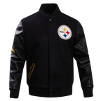 NFL PITTSBURGH STEELERS CLASSIC BLOUSON COLLÉGIAL EN LAINE POUR HOMME (NOIR/BLANC)