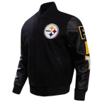 NFL PITTSBURGH STEELERS CLASSIC BLOUSON COLLÉGIAL EN LAINE POUR HOMME (NOIR/BLANC)