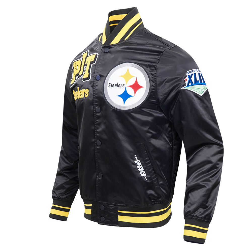 NFL PITTSBURGH STEELERS MASH UP MEN'S RIB SATIN JACKET (BLACK/YELLOW)
