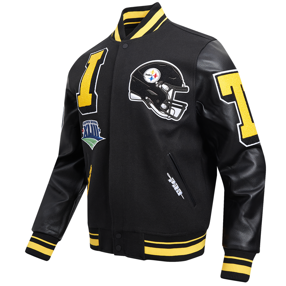 NFL PITTSBURGH STEELERS MASH UP MEN'S RIB WOOL VARSITY JACKET (BLACK/YELLOW)