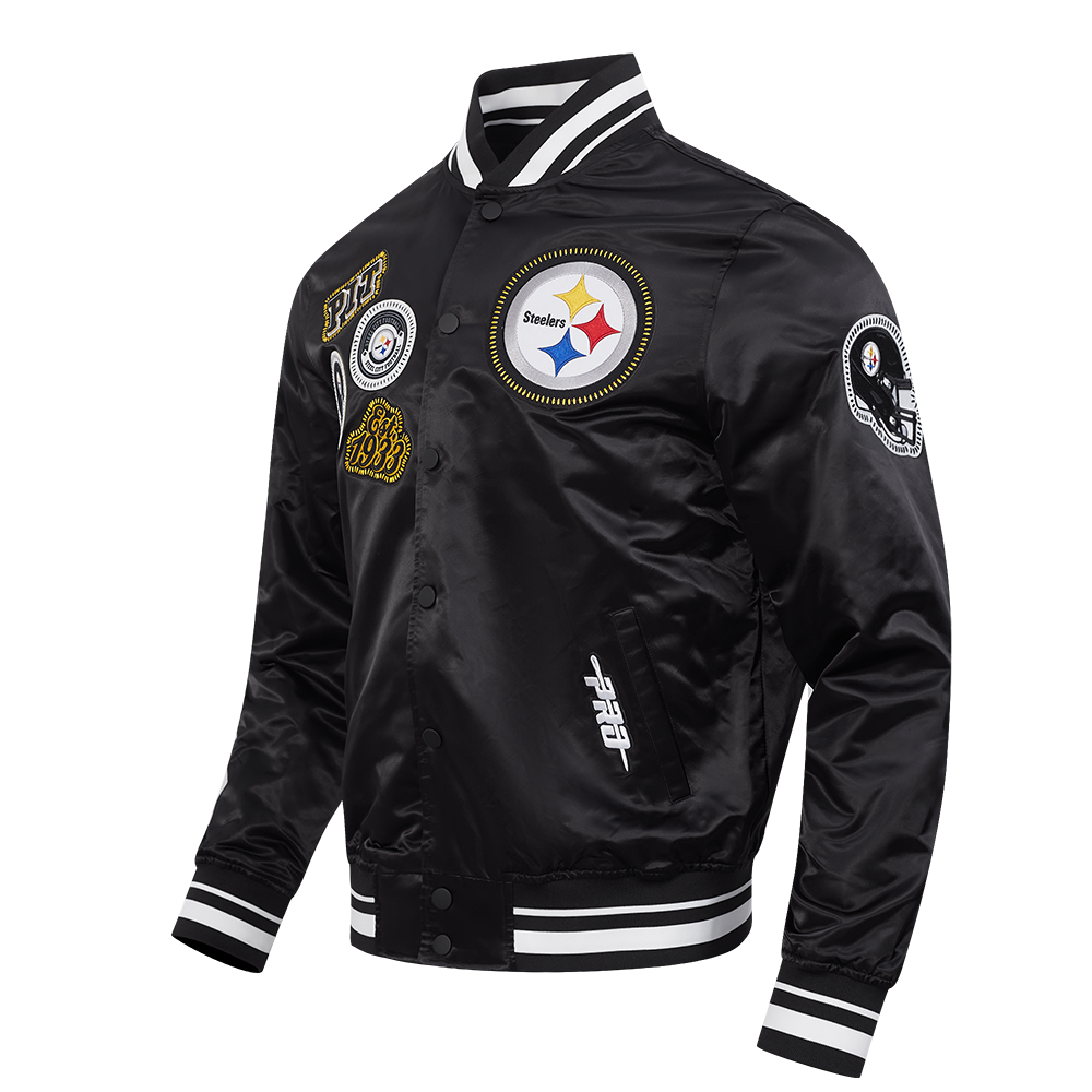 NFL PITTSBURGH STEELERS DIY PICK STITCH MEN'S RIB SATIN JACKET (BLACK)