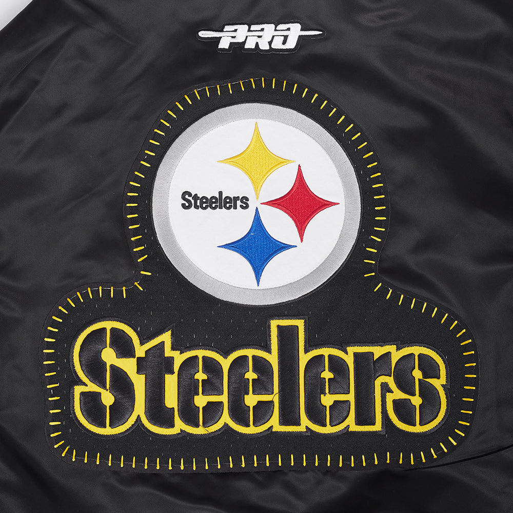 NFL PITTSBURGH STEELERS DIY PICK STITCH MEN'S RIB SATIN JACKET (BLACK)
